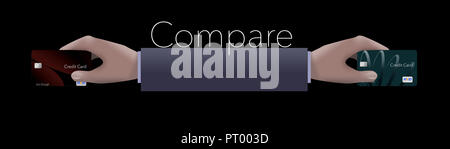 Arme und Hände werden beim Passieren von Visitenkarten und Kreditkarten und gesehen Stockfoto