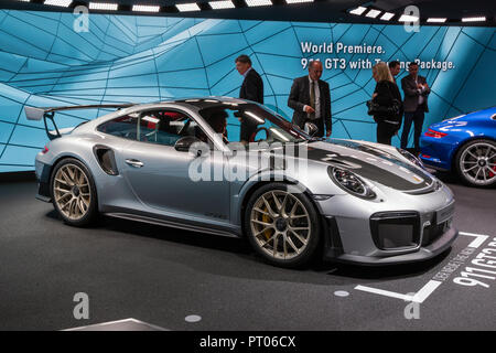 FRANKFURT, Deutschland - 13.09.2017: Porsche 911 GT2 RS Sportwagen auf der Frankfurter IAA vorgestellt. Stockfoto