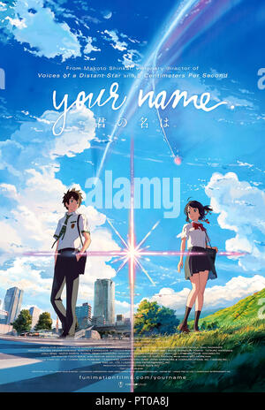 Ihr Name (Kimi keine na Wa) (2016) von Makoto Shinkai Regie und Hauptdarsteller die Stimmen der Ryûnosuke Kamishiraishi Kamiki, Mone, Ryô Narita und Nobunaga Shimazaki. Die höchsten Einspielergebnis japanischen Anime Film aller Zeiten über die romantische Verbindung zwischen einem Jungen und einem Mädchen, die sich noch nie getroffen haben. Stockfoto