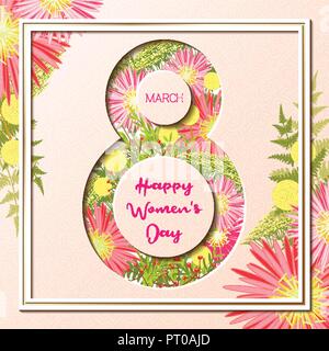 8. März ist glücklich Frauen Tag Bunte, mit Blumenmustern Grußkarte Stock Vektor