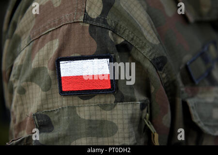 Polnische patch Flagge auf Soldaten arm. Polen Uniform. Polen Truppen Stockfoto