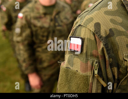 Polnische patch Flagge auf Soldaten arm. Polen Uniform. Polen Truppen Stockfoto