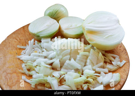 Kopf napiform Zwiebeln, Zwiebeln gereinigt von der Schale, in Scheiben geschnittene Zwiebel Stockfoto