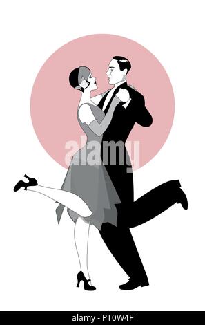 Elegantes Paar Tragen 20's style Kleidung Charleston tanzen. Vector Illustration Stock Vektor