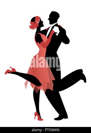 Elegantes Paar Tragen 20's style Kleidung Charleston tanzen. Vector Illustration Stock Vektor