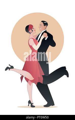 Elegantes Paar Tragen 20's style Kleidung Charleston tanzen. Vector Illustration Stock Vektor