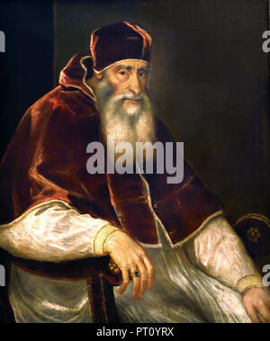 Papst Paul III. Farnese (1468-1549) von Tiziano Vecellio, Tiziano 1488 Pieve di Cadore - 1576, Venedig) Italien Italienisch. Stockfoto