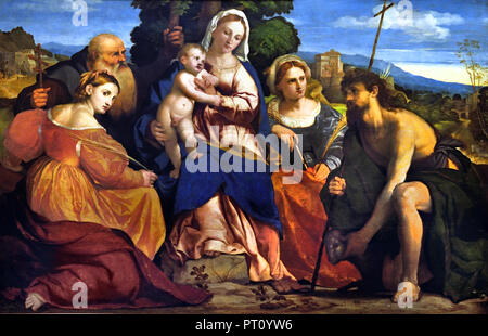 Maria mit dem Kind und Heiligen 1520 - 1522 Palma Vecchio (1480-1528) Maler des 15. Jahrhunderts Venedig Italien Stockfoto