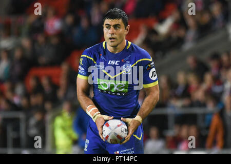 4. Oktober, Total Gottlosen Stadium, St Helens, England; Betfred Super League Super 8 s Semi-finale, St Helens v Warrington Wölfe; Bryson Goodwin von Warrington Wolves Credit: Richard Long/News Bilder Stockfoto