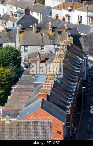 FORTUNESWELL, Portland, Dorset, Großbritannien - 28 Sep 2018: Blick auf die Stadt aus Portland Höhen, St Martin's Road. Stockfoto