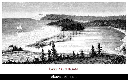 Gravur Darstellung einer Yacht segeln am Lake Michigan - Nordamerika Stockfoto