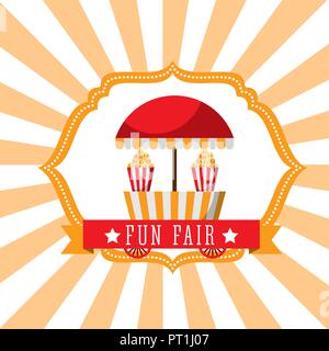 Stand Popcorn essen Spaß Messe retro Label Stock Vektor