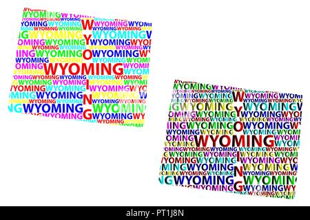 Skizze Wyoming (USA) schreiben Text Karte, Wyoming Karte - in der Form des Kontinents, Karte Bundesstaat Wyoming-color Vector illustrati Stock Vektor