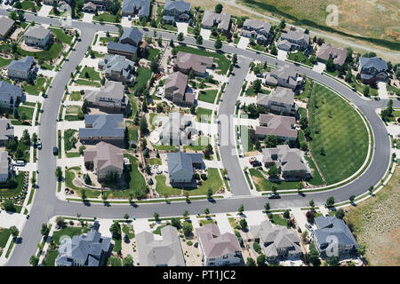 USA, Luftaufnahme von einer Unterteilung in der Nähe von Lafayette, Colorado, nördlich von Denver Stockfoto