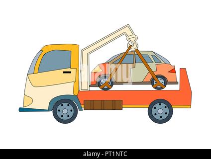 Abschleppwagen und Carr auf weißem Hintergrund Stock Vektor