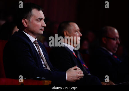 Krakau, Polen. 5. Okt, 2018. Zbigniew Ziobro, polnische Ministerin für Justiz bei der Eröffnung des Gesetzes 4 Wachstum Forum auf Eis Krakau Congress Center gesehen. Credit: Omar Marques/SOPA Images/ZUMA Draht/Alamy leben Nachrichten Stockfoto