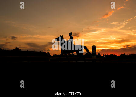 Lexington, KY, USA. 4. Okt, 2018. Oktober 05, 2018: Pferde Zug bei Keeneland Racecourse am Oktober 05, 2018 in Lexington, Kentucky. Evers/ESW/CSM/Alamy leben Nachrichten Stockfoto