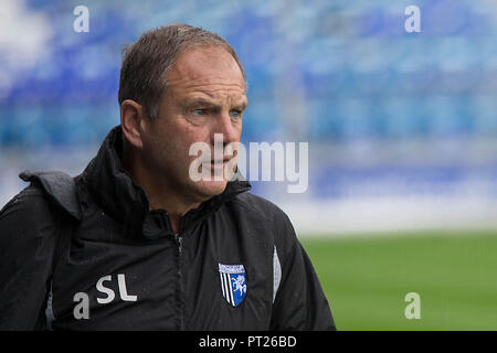 Portsmouth, Großbritannien. 06 Okt, 2018. Gillingham Manager Steve Lovell während der efl Sky Bet Liga 1 Übereinstimmung zwischen Portsmouth und Gillingham an Fratton Park, Portsmouth, England am 6. Oktober 2018. Foto von Simon Carlton. Nur die redaktionelle Nutzung, eine Lizenz für die gewerbliche Nutzung erforderlich. Keine Verwendung in Wetten, Spiele oder einer einzelnen Verein/Liga/player Publikationen. Credit: UK Sport Pics Ltd/Alamy leben Nachrichten Stockfoto