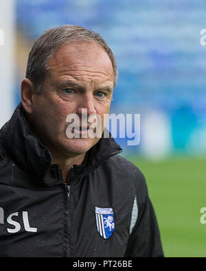 Portsmouth, Großbritannien. 06 Okt, 2018. Gillingham Manager Steve Lovell während der efl Sky Bet Liga 1 Übereinstimmung zwischen Portsmouth und Gillingham an Fratton Park, Portsmouth, England am 6. Oktober 2018. Foto von Simon Carlton. Nur die redaktionelle Nutzung, eine Lizenz für die gewerbliche Nutzung erforderlich. Keine Verwendung in Wetten, Spiele oder einer einzelnen Verein/Liga/player Publikationen. Credit: UK Sport Pics Ltd/Alamy leben Nachrichten Stockfoto