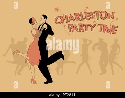 Elegantes Paar Tragen 20's style Kleidung Charleston tanzen. Vector Illustration Stock Vektor