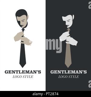 Elegante Mann mit Schnurrbart mit Krawatte. Gentleman logo Stil. Stock Vektor