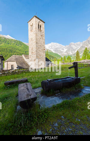 Alte Kirche von Staffa, Macugnaga, Valle Anzasca, Ossola, Walliser Alpen, Alpen, Italien Stockfoto