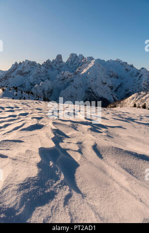 Plätzwiese/Langlauftag gemütlich, Dolomiten, Provinz Bozen, Südtirol, Italien, das Massiv des Cristallo Gruppe Stockfoto