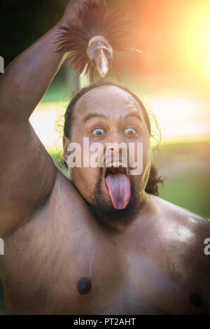 Neuseeland, Indianer, Maori, Tradition, Tanz, Haka, Porträt, Stockfoto