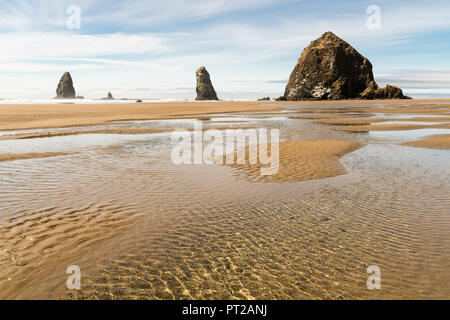Pacific Coast, Cannon Beach, Haystack Rock, Ebbe Stockfoto