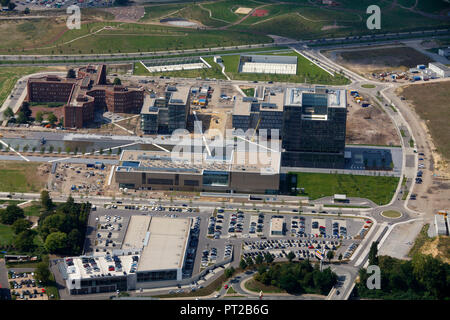 Luftaufnahme, ThyssenKrupp ThyssenKrupp Quartier, Essen, Ruhrgebiet, Nordrhein-Westfalen, Deutschland, Europa, Stockfoto