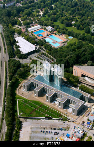 Luftaufnahme, Grugabad, EON Ruhrgas neue Zentrale, Essen, Ruhrgebiet, Nordrhein-Westfalen, Deutschland, Europa, Stockfoto