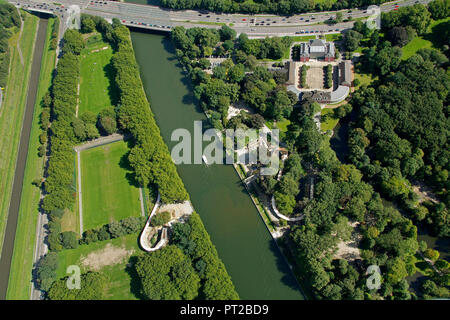 Luftaufnahme, Luftbild, Emscher Kunst, verführerische Federn zum Ruhm, Tobias Rehberger, Oberhausen, Burg, Rhein-Herne-Kanal, Oberhausen, Ruhrgebiet, Nordrhein-Westfalen, Deutschland, Europa, Stockfoto