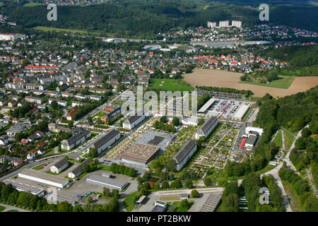 Luftaufnahme, Landesgartenschau Hemer, Gärten, Blumen, Blüten, Labyrinth, Konvertierung, ehemaligen Kasernengelände, Hemer, Sauerland, Nordrhein-Westfalen, Deutschland, Europa, Stockfoto