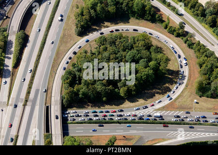 Luftaufnahme, Stau am Autobahnkreuz Herne A42 A43, Herne, Ruhrgebiet, Nordrhein-Westfalen, Deutschland, Europa, Stockfoto