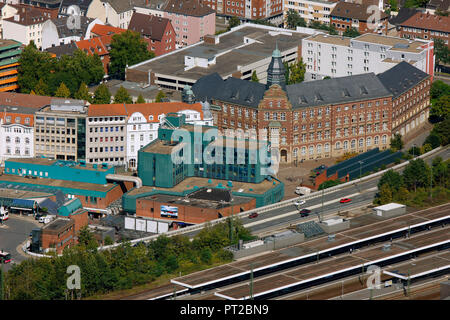 Luftaufnahme, Bahnhof und Postgebäude, Gelsenkirchen, Ruhrgebiet, Nordrhein-Westfalen, Deutschland, Europa Stockfoto