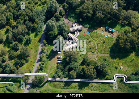 Luftaufnahme, Emscher Kunst, Sternwarte, Warten auf den Fluss, Geert van de Camp, Andre Dekker, Ruud Reutelingsperger, Gelsenkirchen, Ruhrgebiet, Nordrhein-Westfalen, Deutschland, Europa, Stockfoto