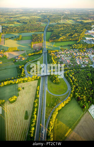 Autobahnkreuz Rünthe, Autobahn A1, Bergkamen, Ruhrgebiet, Nordrhein-Westfalen, Deutschland, Europa Stockfoto