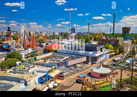 Prater in Wien Luftaufnahme, farbenfrohe Hauptstadt von Österreich Stockfoto