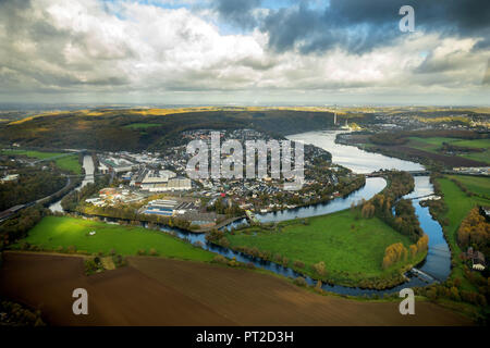 Blick auf Wetter-an-der-Ruhr, Obergraben, Ruhr, Ruhrgebiet, Wetter (Ruhr), Ruhrgebiet, Nordrhein-Westfalen, Deutschland Stockfoto