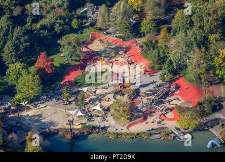 Wasserspielplatz im Maxipark, MaxiPark, Maxi Park, ehemaliger Gesundheitspark Maximilianpark Hamm mit Glas Elefant, Hamm Osten, Hamm, Ruhrgebiet, Nordrhein-Westfalen, Deutschland Stockfoto