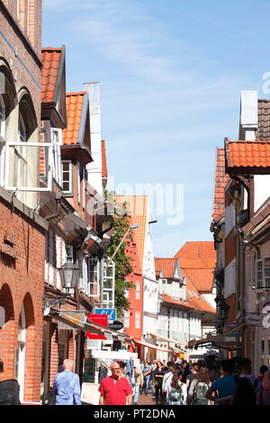 Historische Fassaden in der Fußgängerzone Große Bäckerstraße, Altstadt, Lüneburg, Niedersachsen, Deutschland, Europa Stockfoto