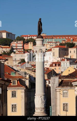 Säule mit der Statue von König Pedro IV an der Praca de Dom Pedro IV, Baixa, Lissabon, Portugal Stockfoto