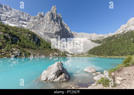 Blick auf den Sorapiss, Sorapiss See, Dolomiten, Venetien, Italien Stockfoto