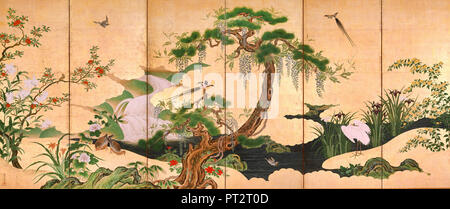 Kano Eino, Vögel und Blumen im Frühling und Sommer, 17. Jahrhundert, Suntory Museum of Art, Osaka, Japan. Stockfoto