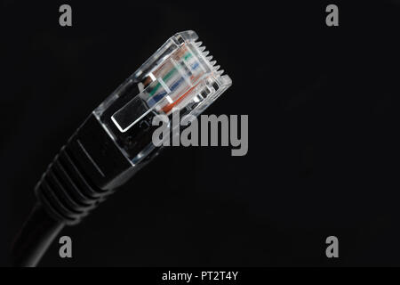 Schwarz netzwerk kabel stecker, die Ansicht zu schließen. Stockfoto