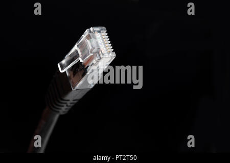 Schwarz netzwerk kabel stecker, die Ansicht zu schließen. Stockfoto