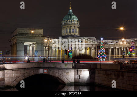 Kasaner Kathedrale in St. Petersburg die Nacht vor Weihnachten Stockfoto