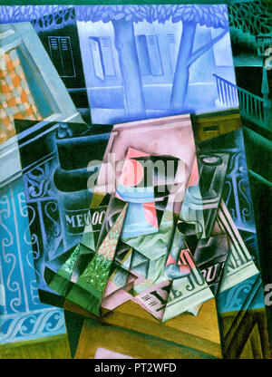 Juan Gris, noch das Leben vor einem offenen Fenster, Place Ravignan 1915 Öl auf Leinwand, Philadelphia Museum der Kunst, USA. Stockfoto