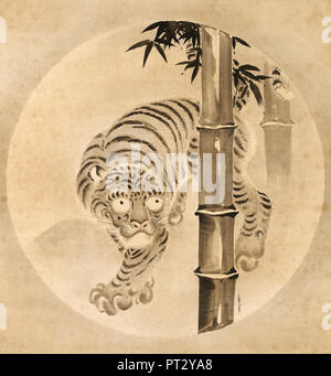 Kano Tsunenobu, Tiger aus Bambus, ca. 1704-1713, Tusche und Farben auf Papier, Minneapolis Institut der Künste, USA. Stockfoto