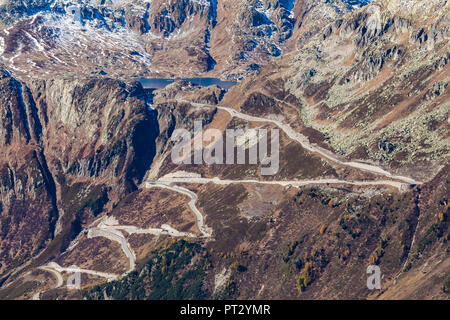 Schweiz, Kanton Wallis, Schweizer Alpen, berg, berge, Grimselpass, pass Road Stockfoto